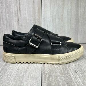Frye Gia Low Moto Buckle Harness Black Leather Sneaker Shoes Women’s Size 8